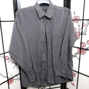 Nicole Miller Black Striped Casual Button Down Shirt Slim Fit